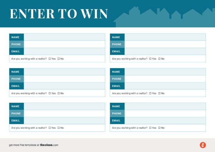 The Close open house sign-in sheet with giveaway template #8 in landscape format