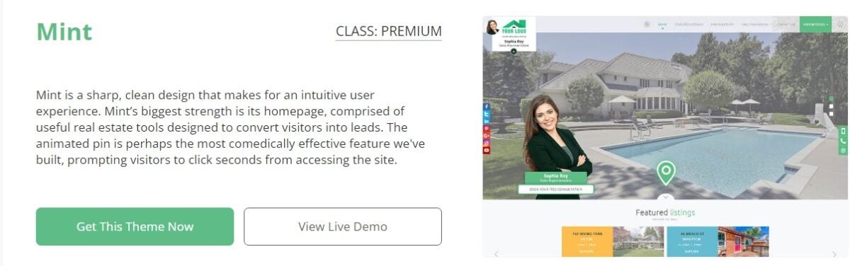 Sample mint green website theme on iNCOM. 