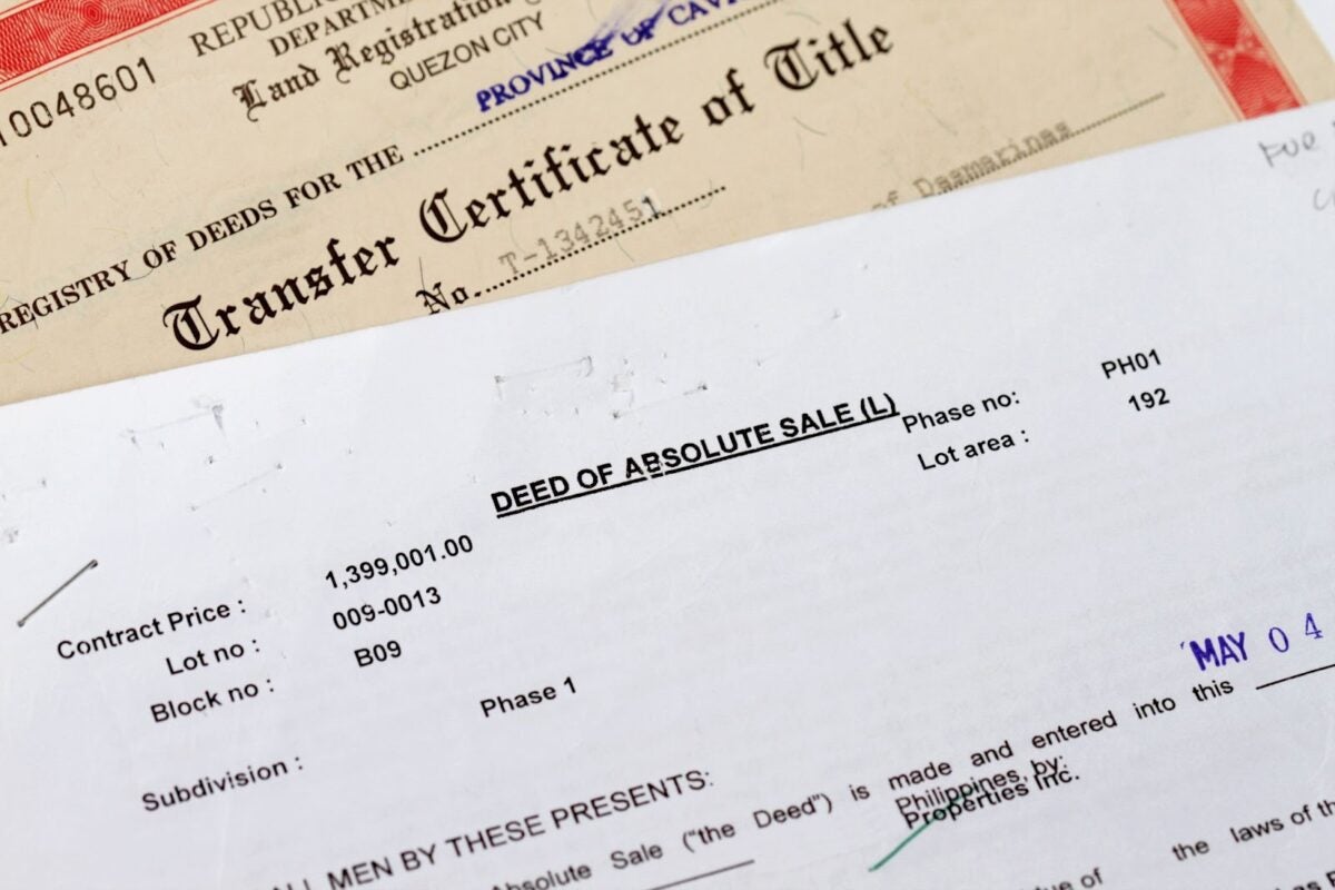 Deed of sale and transfer certificate of title. 