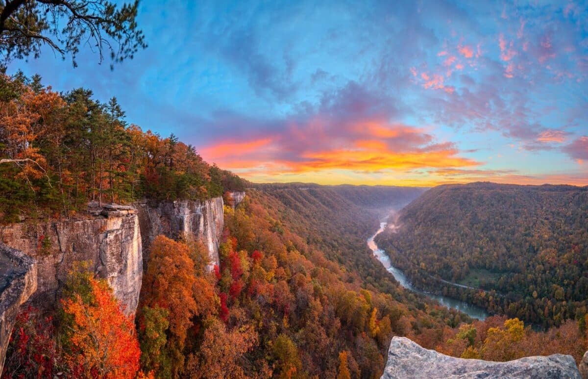 New River Gorge, West Virginia, USA autumn morning landscape at the Endless Wall.