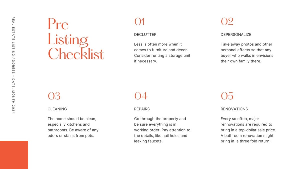  A pre-listing checklist with descriptions of each recommendation.