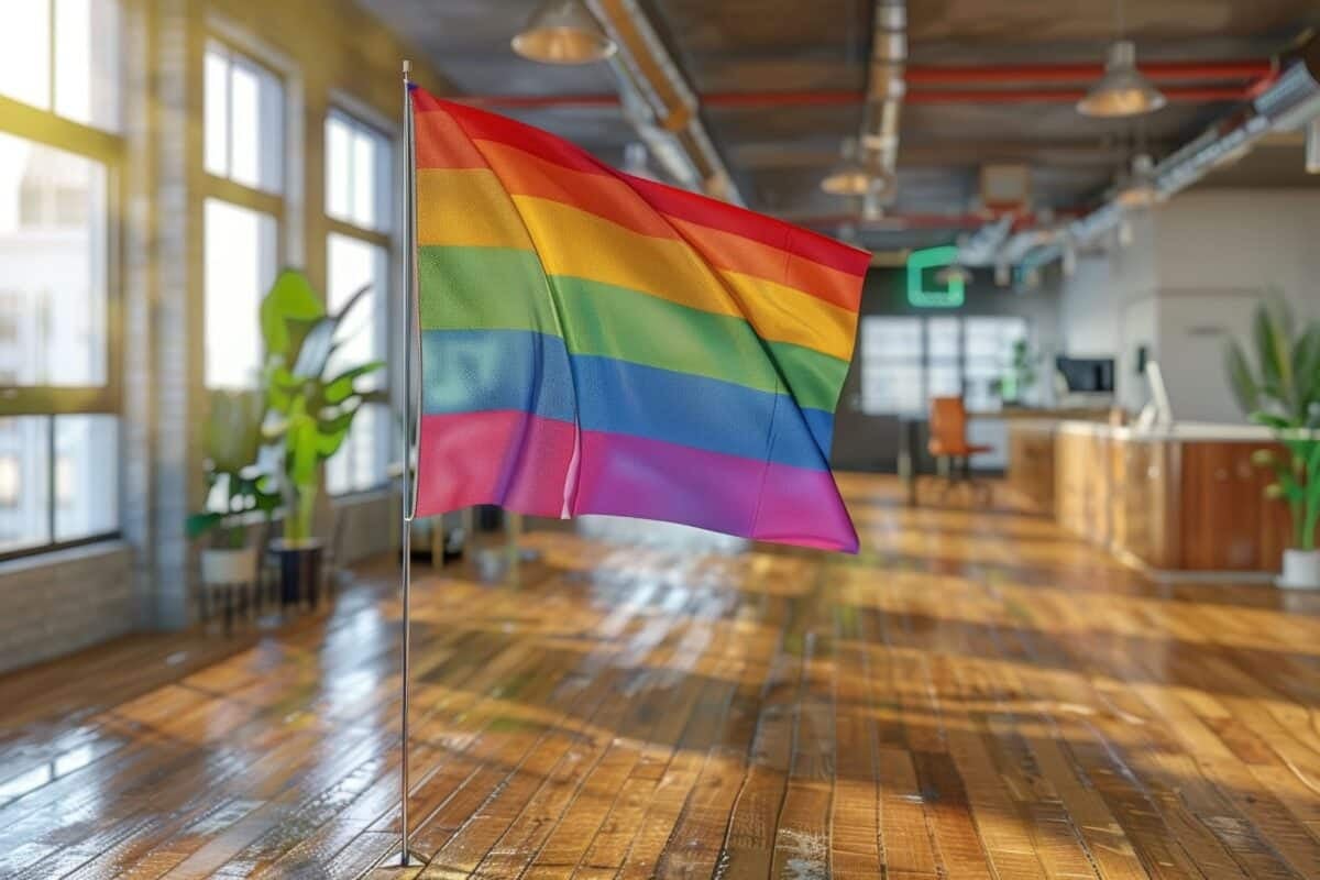 Pride flag in a modern office space