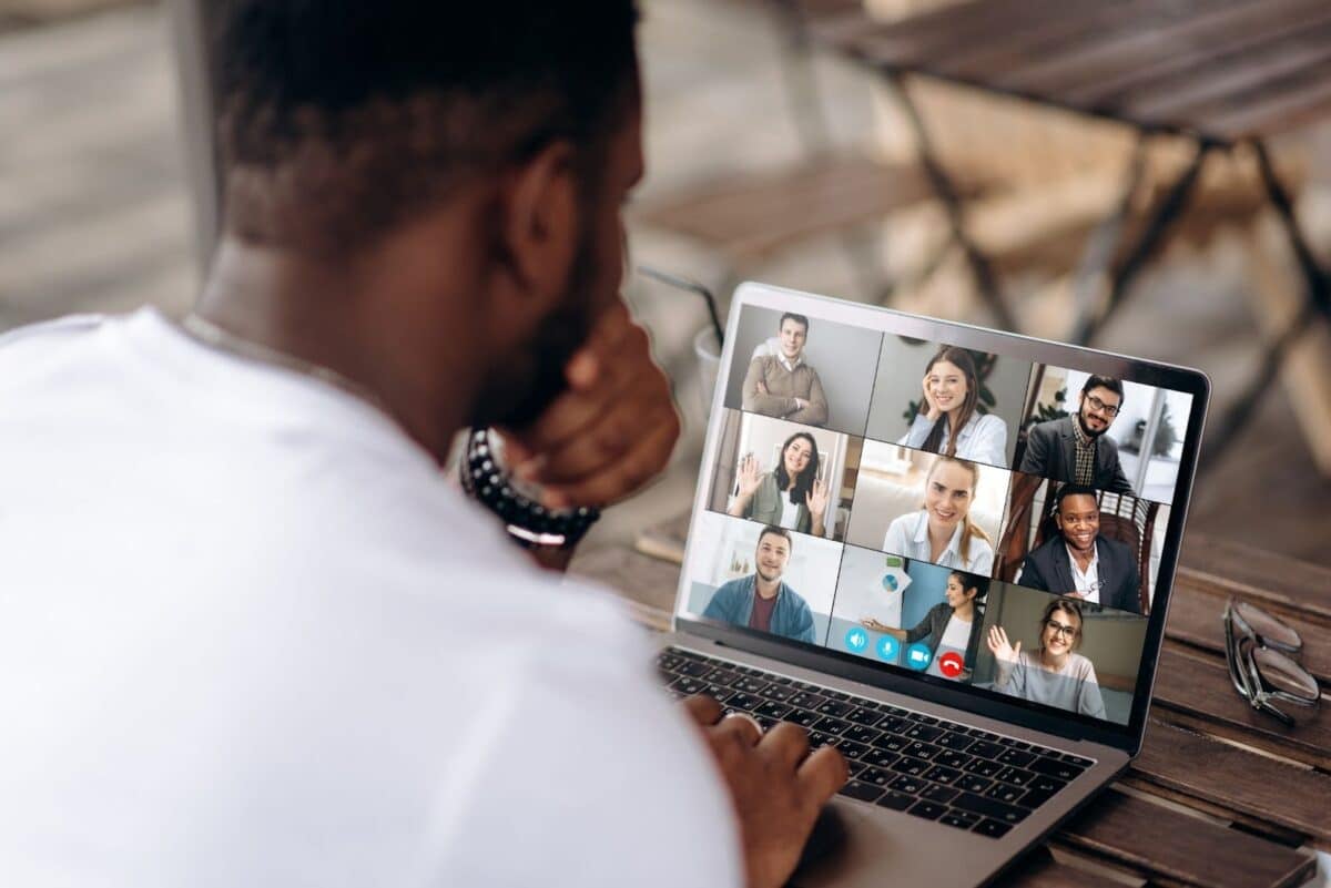 Man on a laptop zoom meeting