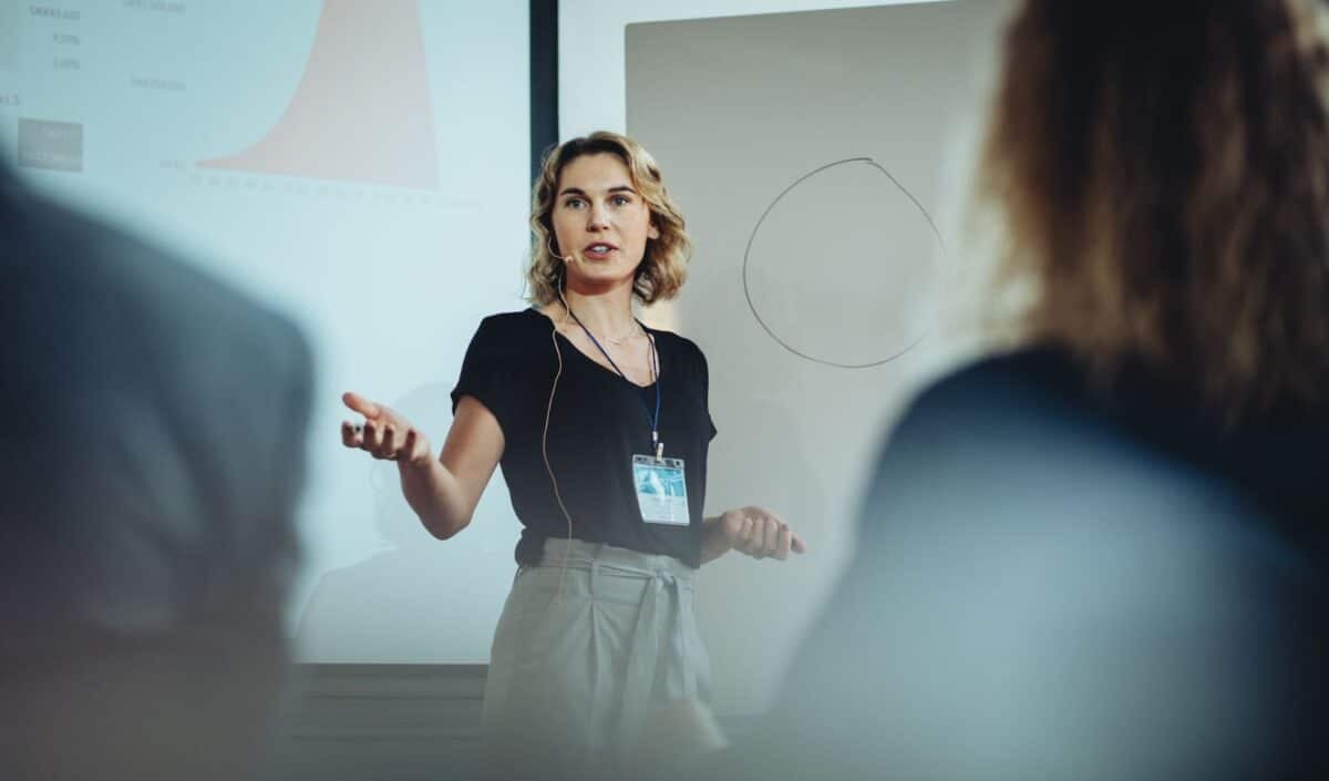 Woman speaking at a conference