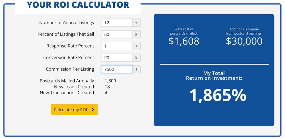 The ROI calculator with the final calculation estimate.