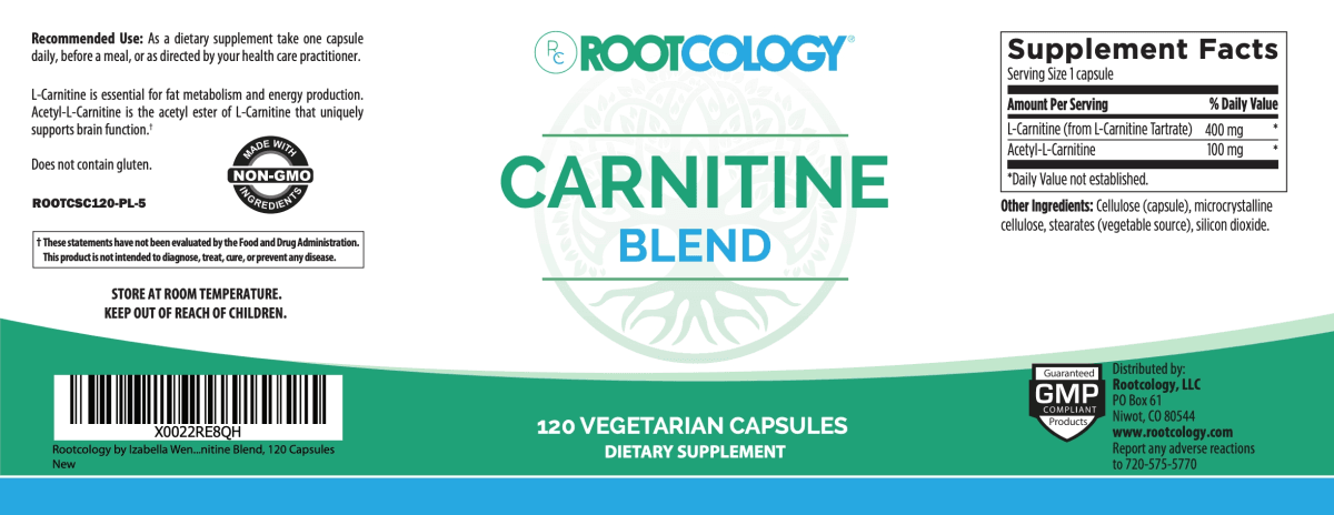 Rootcology Carnitine Supplement Label