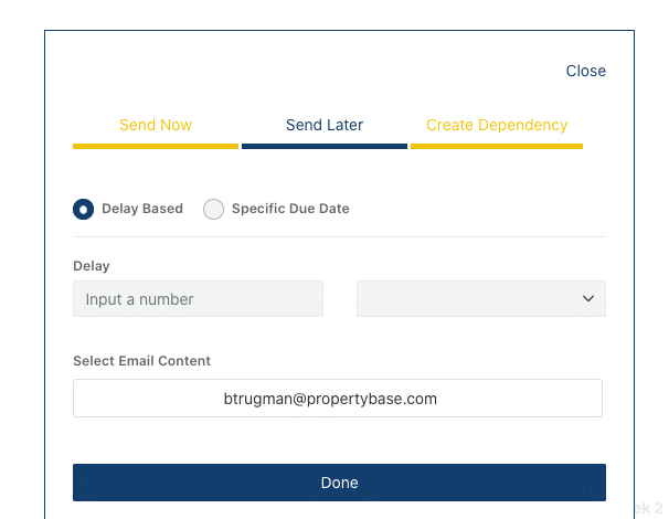 Screenshot of creating an email dependency action item
