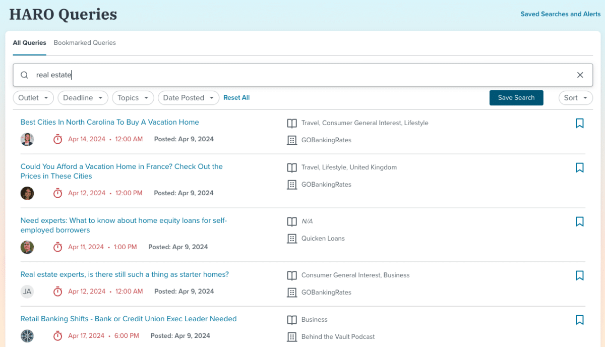 Connectively platform with HARO queries with real estate keyword