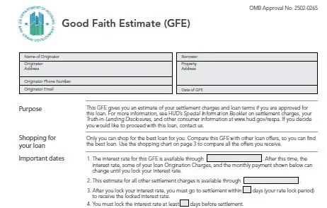  Screenshot of Good Faith Estimate document with originator and borrower information