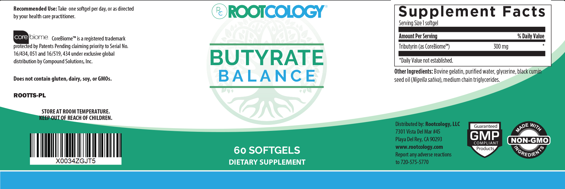Rootcology Butyrate Balance Supplement Label