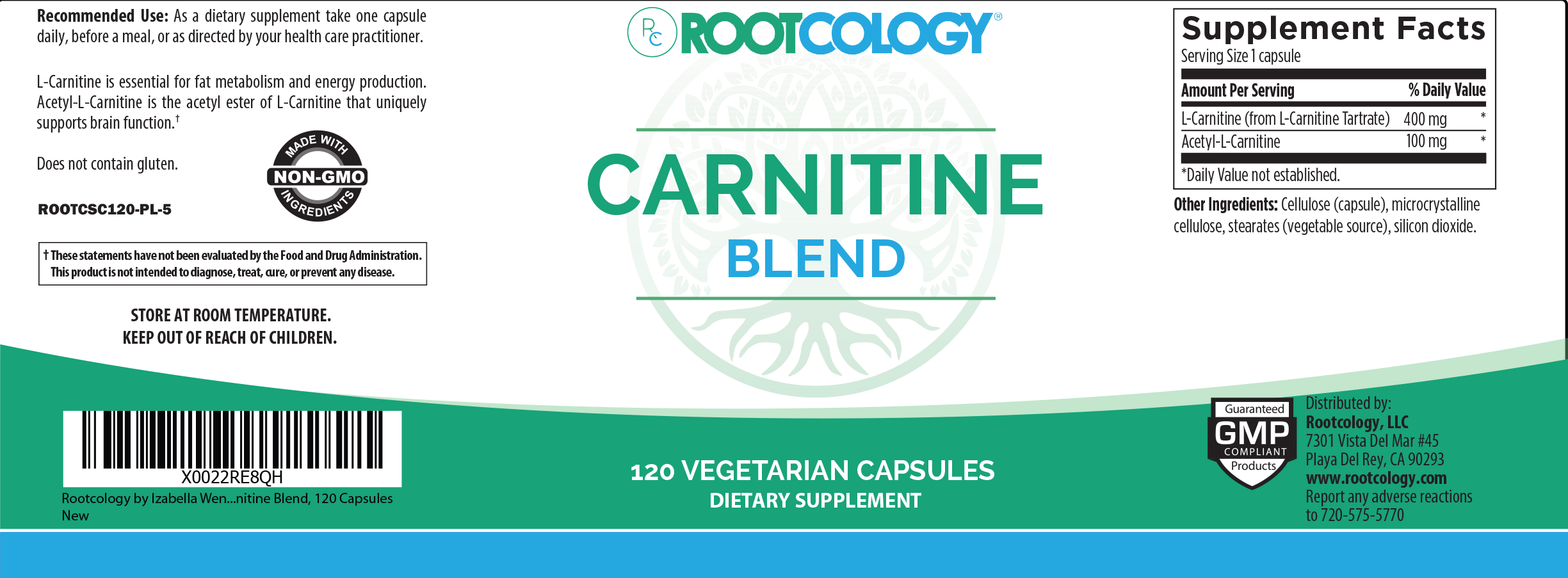 Rootcology Carnitine Supplement Label