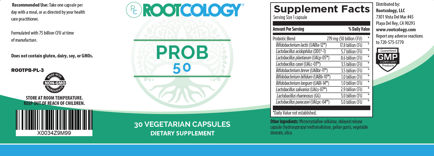 Rootcology ProB50 Supplement Label