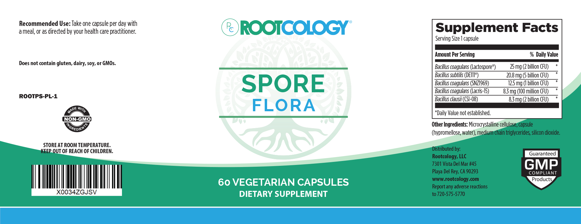 Rootcology Spore Flora Supplement Label
