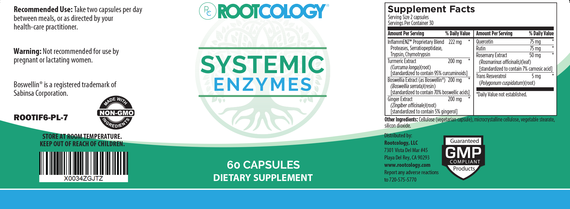 Rootcology Systemic Enzymes Supplement Label