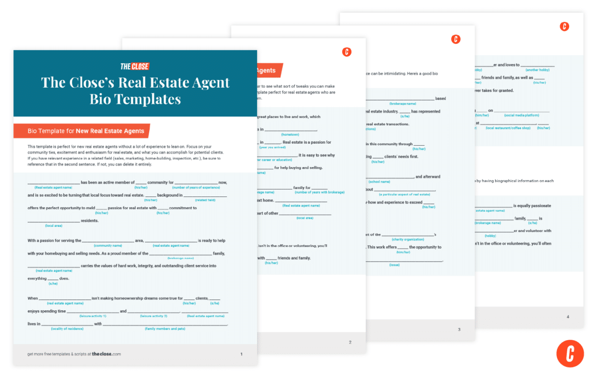 Preview of The Close's real estate agent bio templates