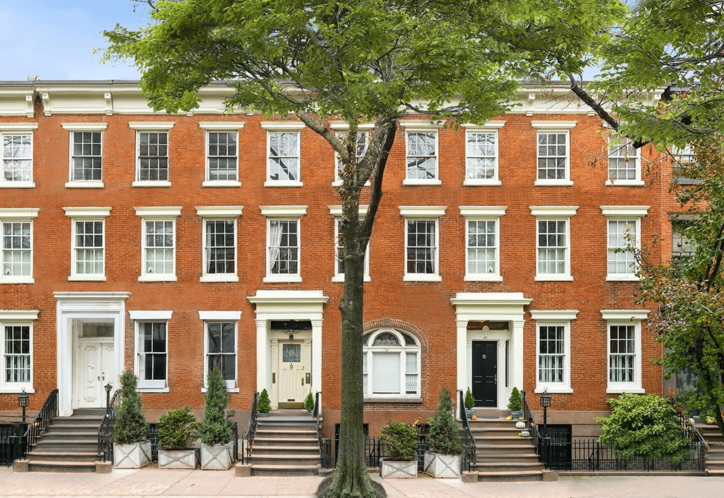 row of stately townhouses