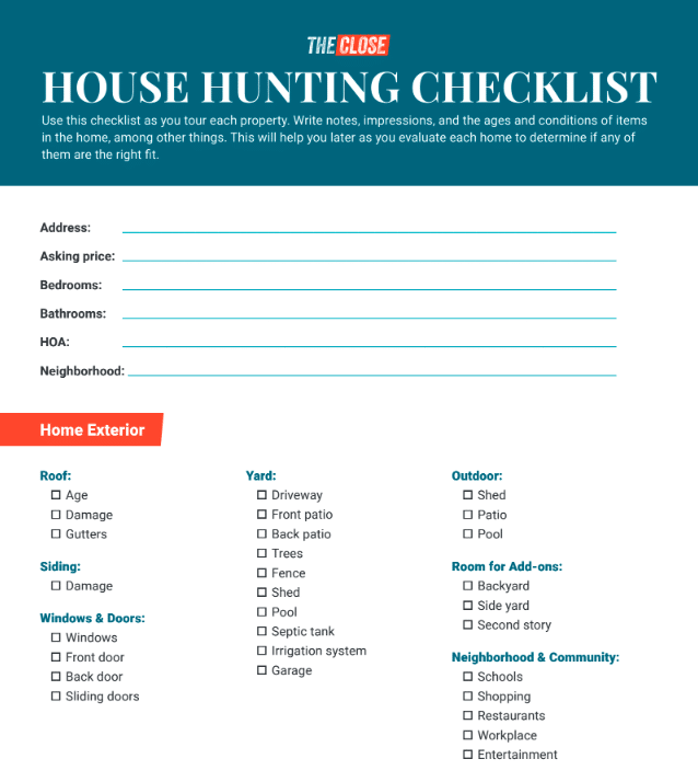 Your Buyer House Hunting Checklist