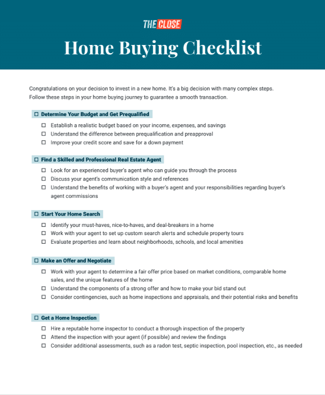 screenshot of homebuyer checklist