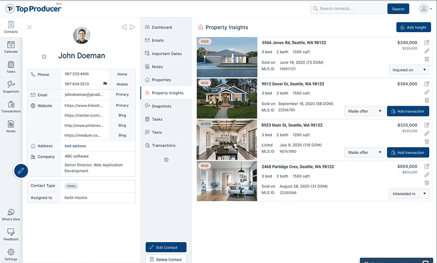 Top Producer Contact Property Insights