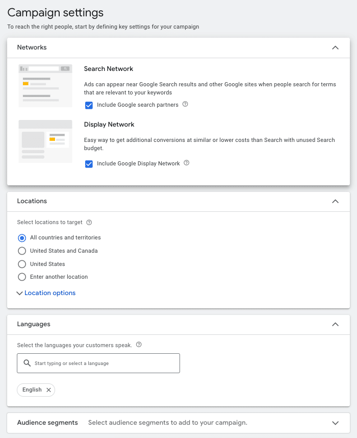 Google Ads campaign settings