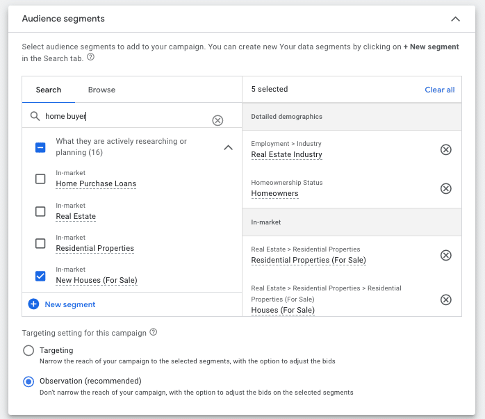 Google Ads audience segments