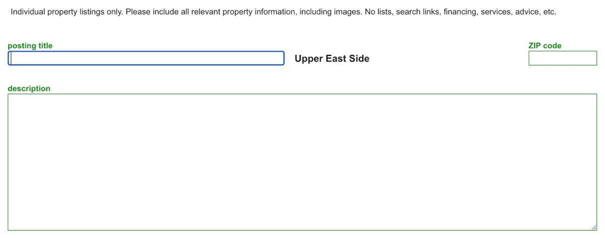 Top portion of a user's Craigslist post information page for a real estate post.