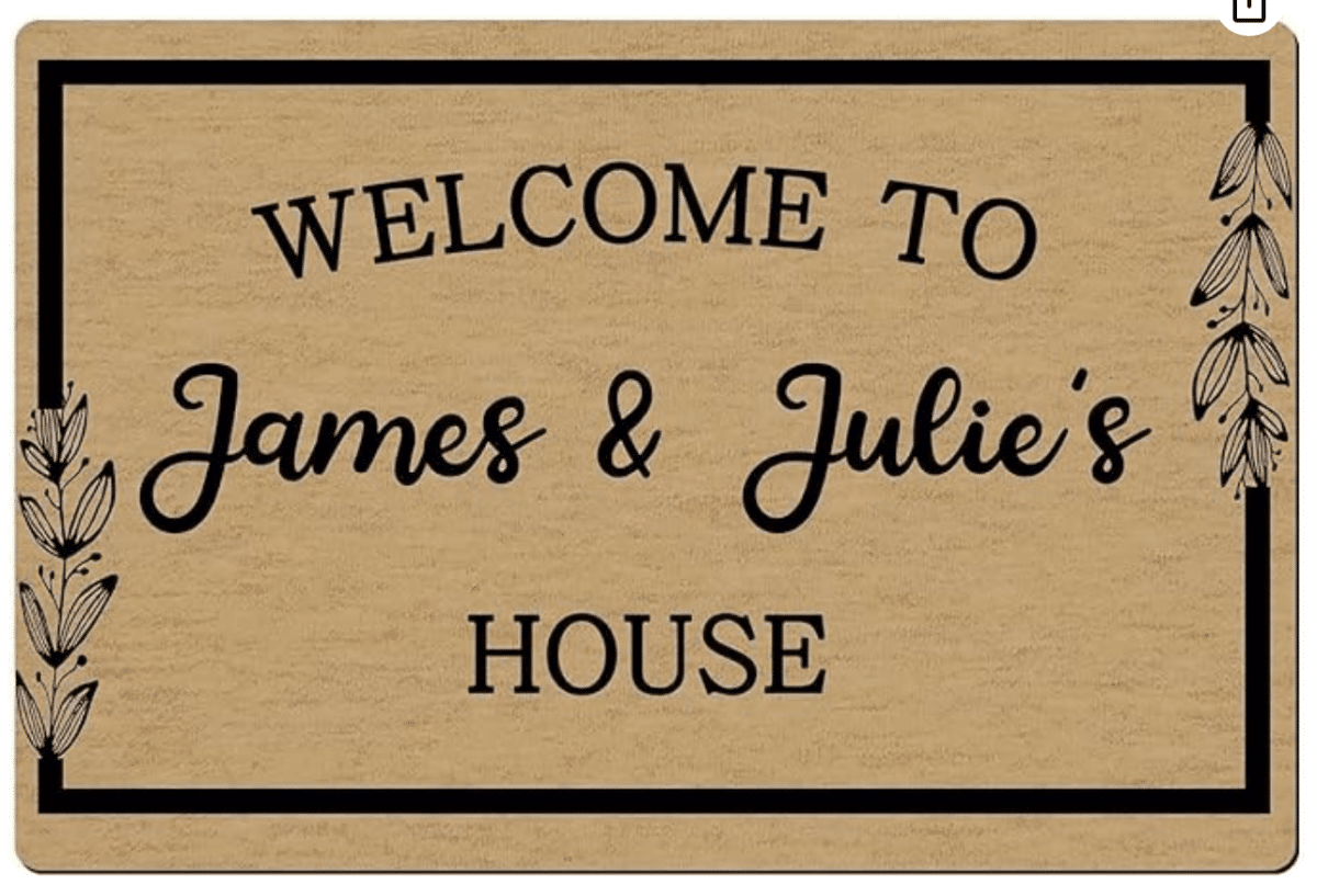 Doormat with welcome message and client's names