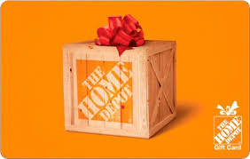 Screenshot of Home Depot gift card with image of wooden crate and bow on top