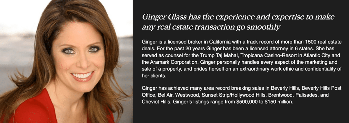 Screenshot of Ginger Glass' realtor bio