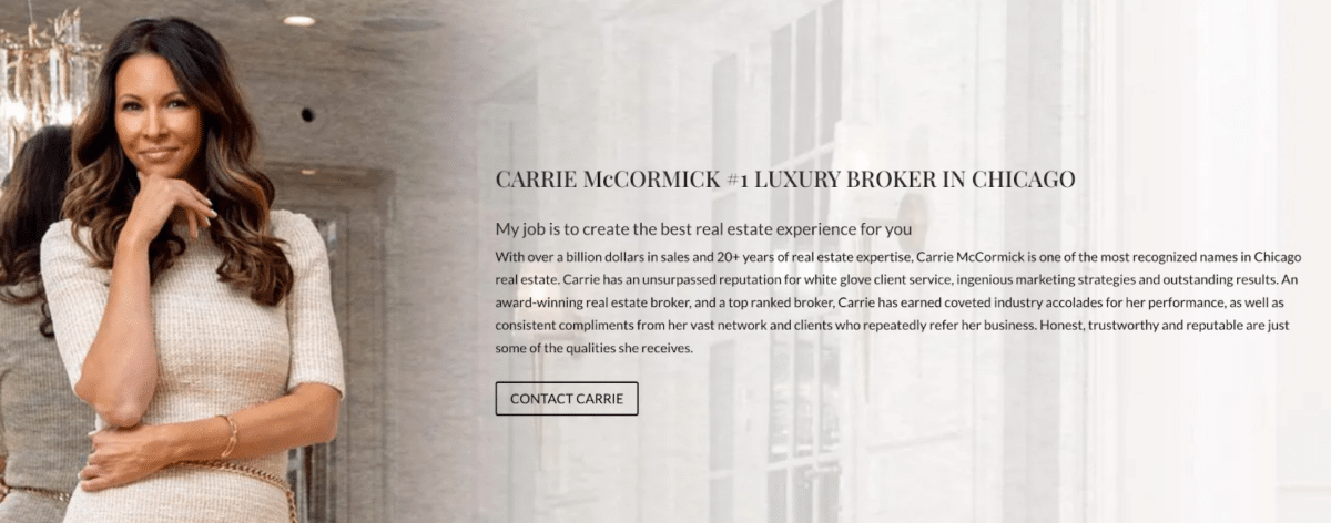 Screenshot of Carrie McCormick's real estate agent bio