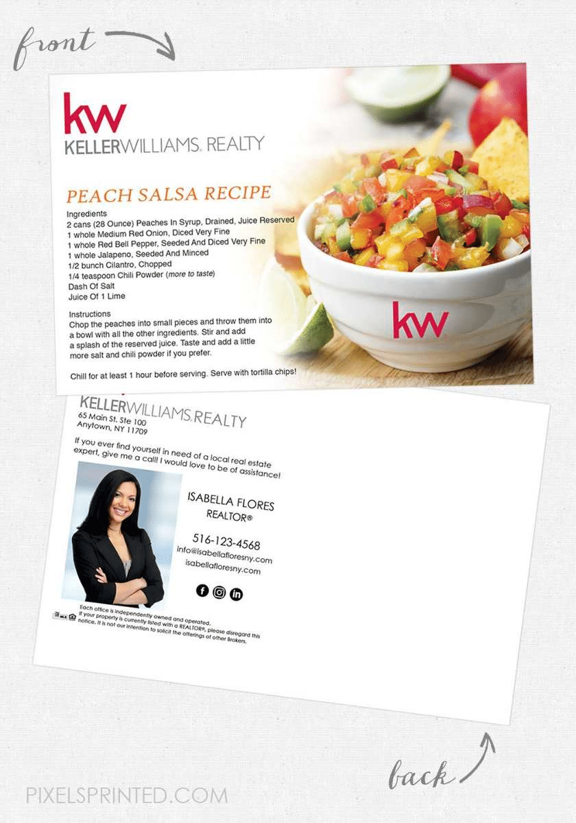 Example of a creative direct mail postcard with the recipe