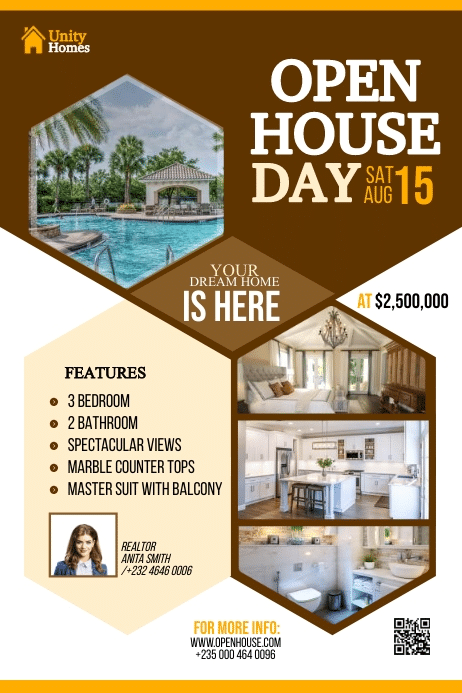 Open house flyer template with hexagon shapes