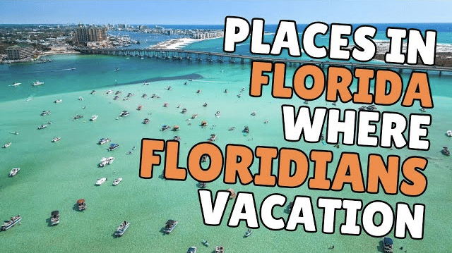 Thumbnail for YouTube video titled "Places in Florida Where Floridians Vacation" over an image of Crab Island in Destin, FL