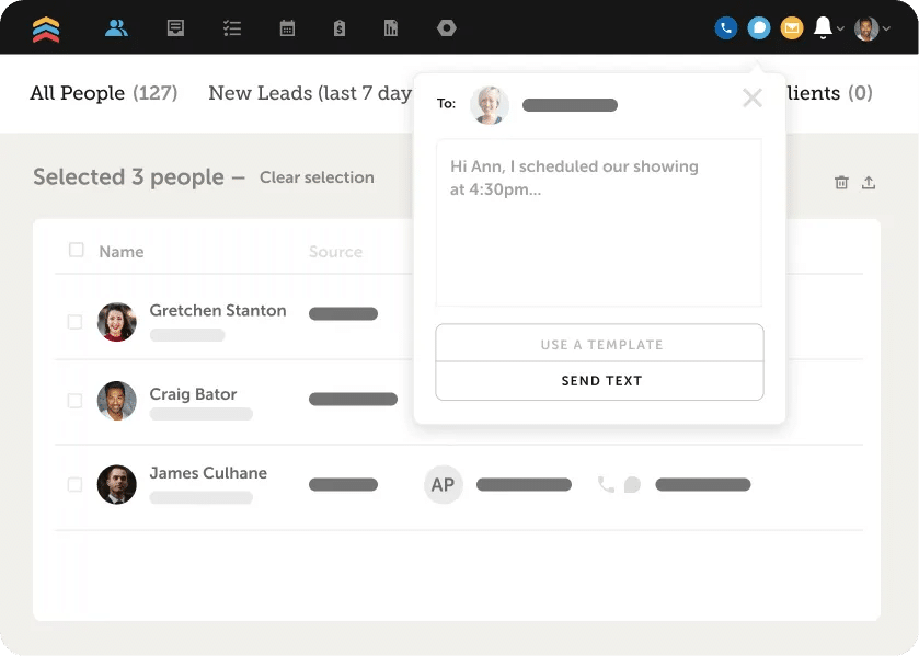 Screenshot of contact list with direct texting capabilities