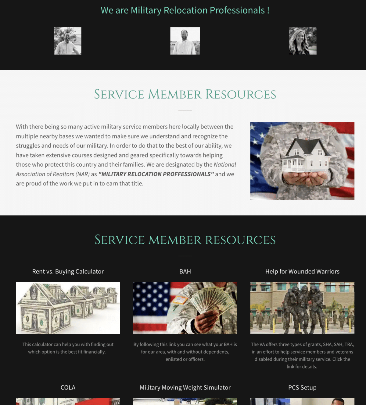 Example of a military relocation professional website that offers service member resources