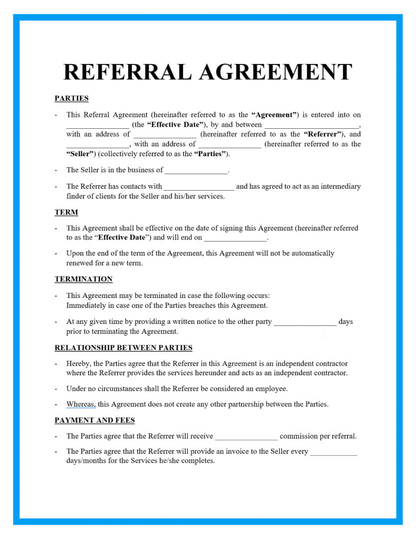 Screenshot of example referral agreement