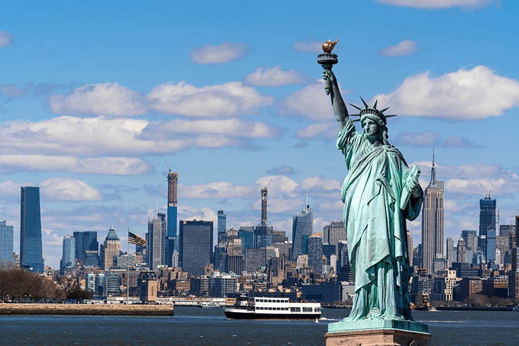 An image of Statue of Liberty and Lower Manhattan, New York