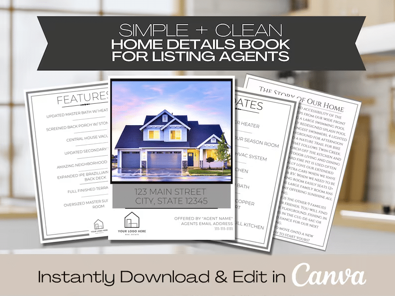 Screenshot of home details book template for listing agents from Etsy shop