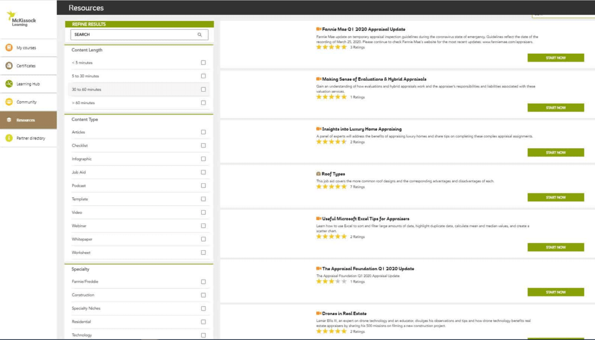 Screenshot of the McKissock Learning dashboard.