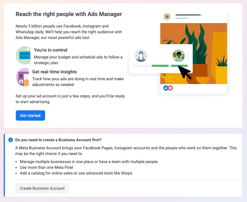 Facebook ad manager account creation section