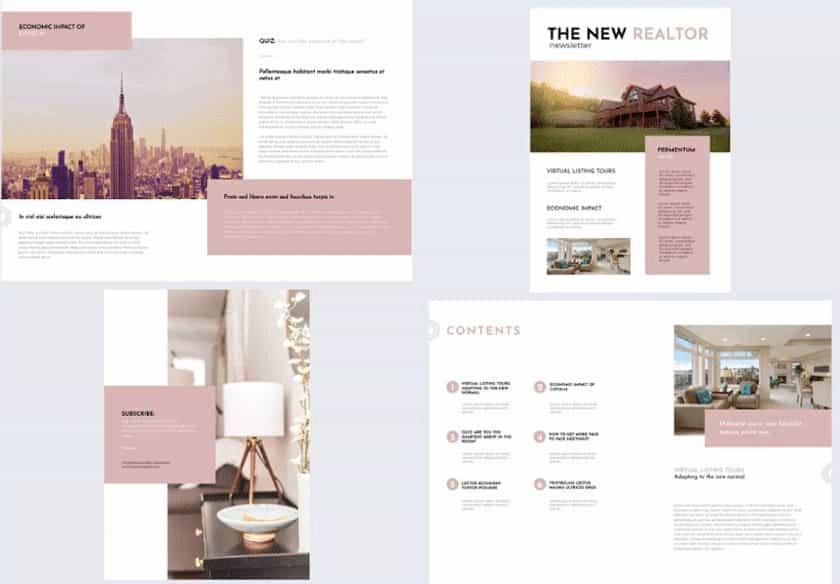  Pink and white magazine-style real estate newsletter