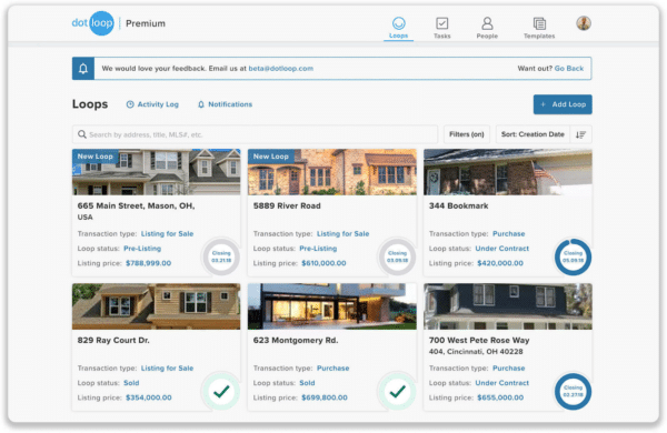 Screenshot of Dotloop Premium interface