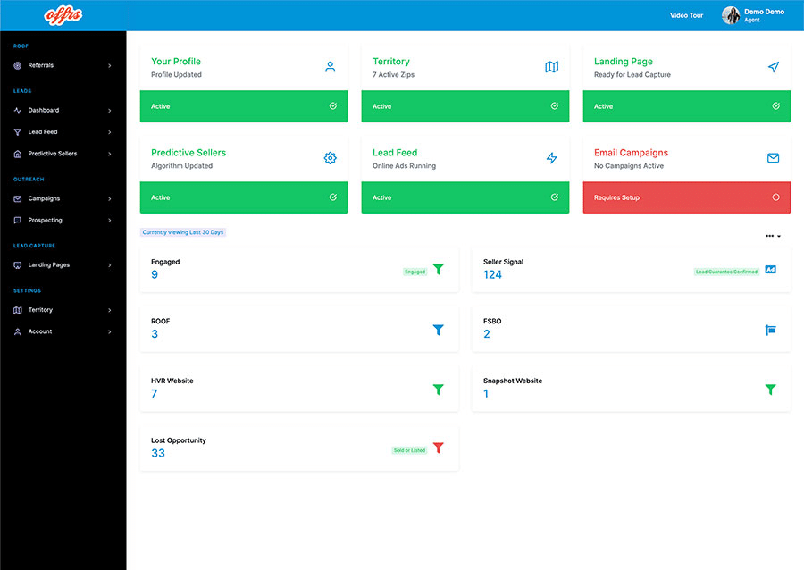 Desktop view of the Offrs dashboard.