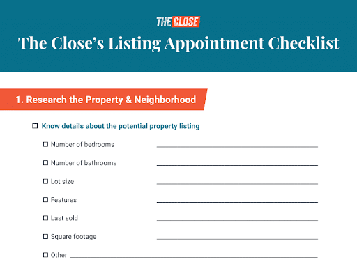 Preview image of The Close's Listing Appointment Checklist.