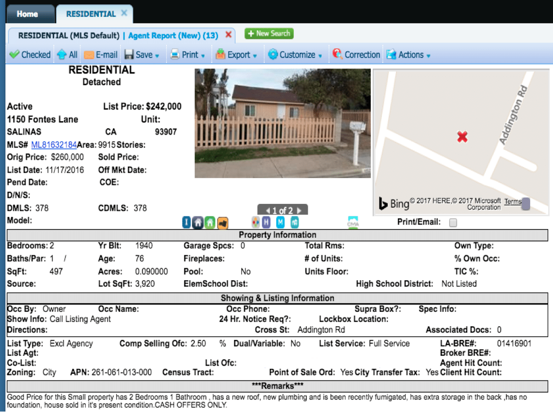 Example MLS listing