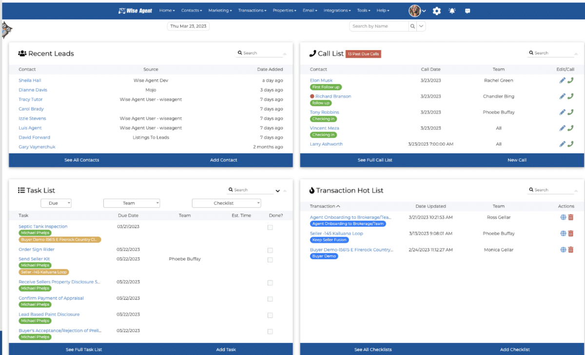 Wise Agent dashboard is organized and easy to read