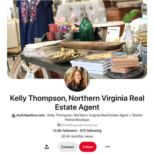 Real estate agent Kelly Thompson Pinterest profile