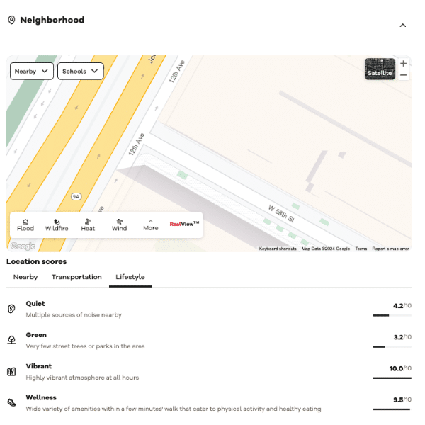 Neighborhood details tab on Realtor.com listing