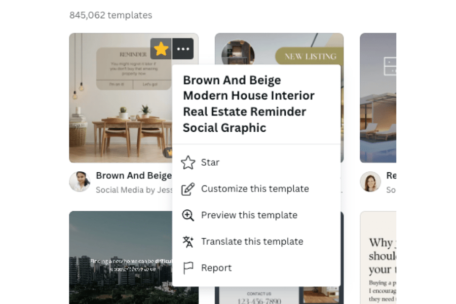 How to star and save Canva real estate templates
