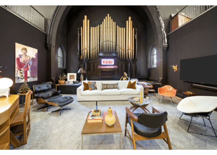 Interior of remodeled church with organs